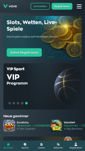 Vave Casinos Homepage
