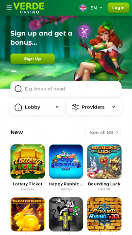 Verde Casino-apper Homepage