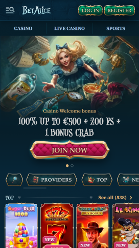 BetAlice Casino Apps Homepage