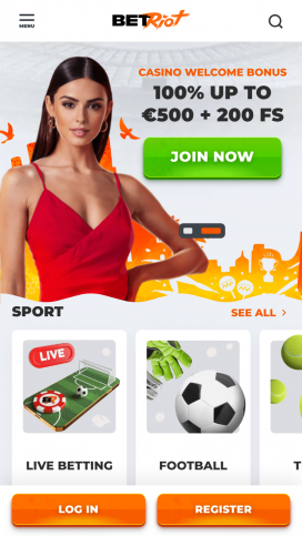 App BetRiot Casino Homepage