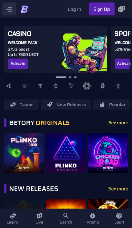 Betory Casino Apps Homepage