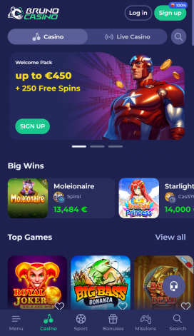 Bruno Casino Apps Homepage