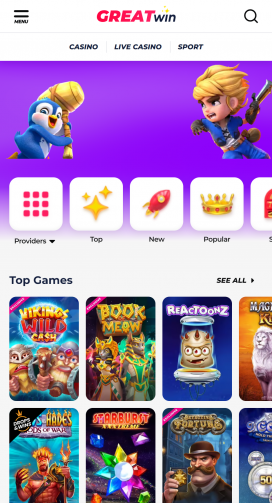 App di Greatwin Casino Homepage
