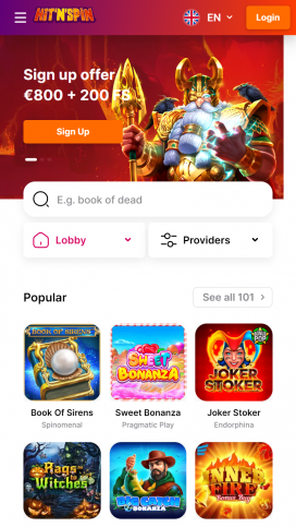 Aplikacja HitnSpin Homepage