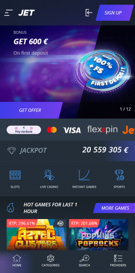 Jet Casinos Homepage