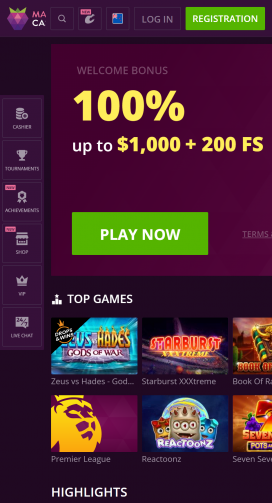 MalinaCasino Apps Homepage