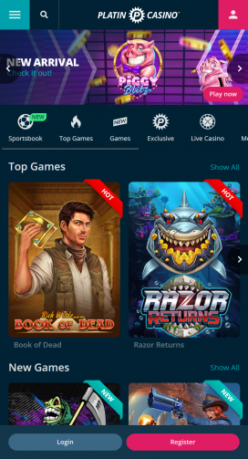 Aplikacja Platincasino Homepage