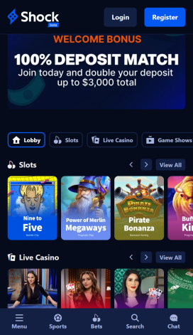 Shock Casino Apps Homepage
