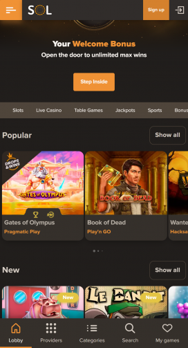 Sol Casino Apps Homepage