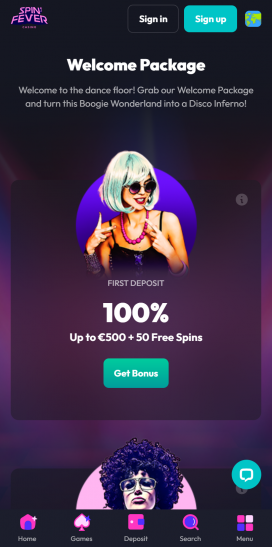 SpinFever Casino Apps Homepage