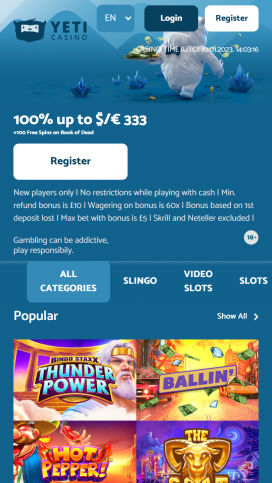 Yeti Casino Apps Homepage