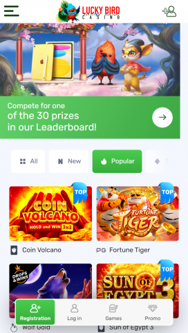 Lucky Bird Casino Apps Homepage