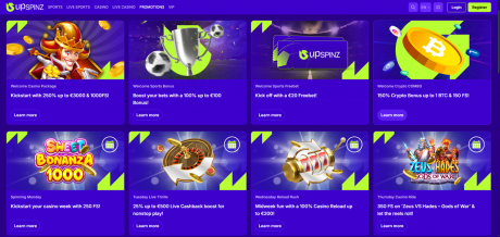UpSpinz Casinos Homepage