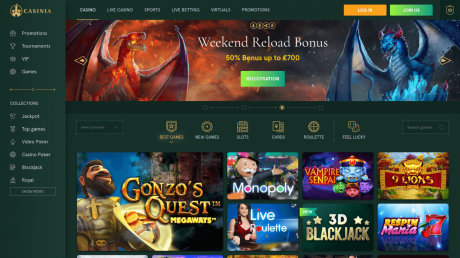 App Casinia Homepage